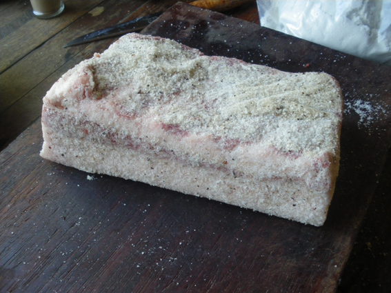 I rubbed the other piece in a cure of celtic salt, raw sugar and black pepper.
